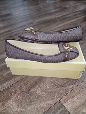 Michael Kors Brown Fulton Moc Flats with Gold Accent